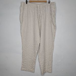 Vtg Gauze Linen Blend Plaid Pants 3X Straight Drawstring Pocket Beige Gingham